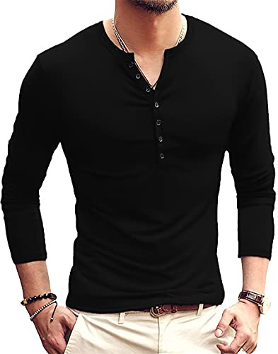 KUYIGO Mens Henley T-Shirt Slim Fit Crew Neck Short Sleeve Cotton Top | 95% cotton 5% spandex,7 button henley,slim fit,short sleeve,soft,lightweight,casual,office,work,date,travel,summer