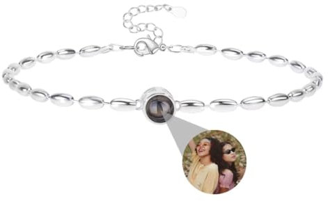 Liskanap Foto Armband Personalisierte Projektion Armband mit Versteckte Bild Rund Perle Ich liebe dich Armband 100 Sprachen für Damen Frauen Weihnachten Memorial Geschenk Lupe Foto Armbänder