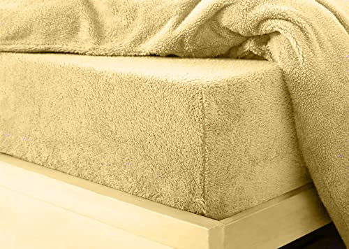 Teddybär-Fleece-Spannbetttuch, extra tief 30 cm oder Bettbezüge, Einzel-, Doppel-, King-Size- und Super-King-Size-Bett (Einzelbett, Ocker)