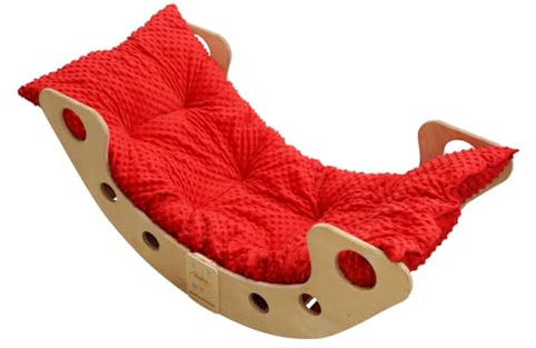Skyline Kletterbogen mit Kissen Baby Kleinkind Kinder ab 1 Jahr Indoor Klettern Montessori Klettergerüst Holz Wippe Balancewippe Kletterdreieck Kletterwippe Holzwippe Kletterling Holzbogen L Rote