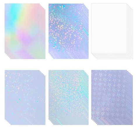 Bleidruck 36 Blatt holografische klares Vinyl holografische Aufkleber Papier selbstklebend transparentes holografische Overlay Film mit A4 Größe 6 Styles gemischt