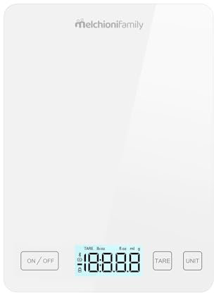 Melchioni Family | Bilancia da Cucina Smart con App, SMARTY, Ultrasottile in Vetro Temperato, Bilancia Alimentare Senza Fili, fino a 5 kg, Colore Bianco