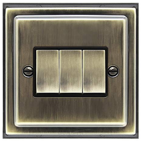Brush Antique Brass Light Switch 3 Gang 10amp 2 Way BE306 KME