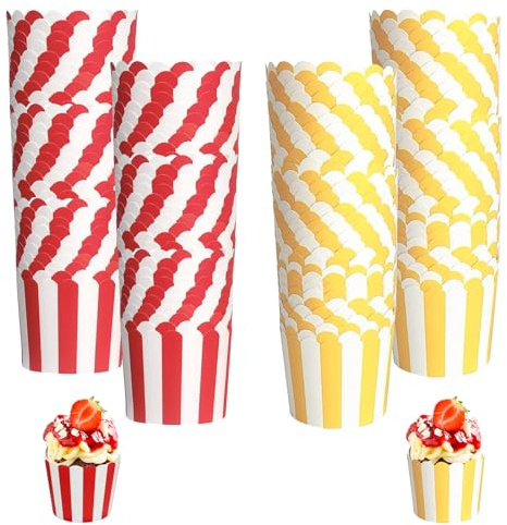 Cupcake Wrapper, 100 Stück Cupcake Liner Fall Wrapper Cupcakes | Muffinförmchen Papier Backbecher Papierkuchen für Backtage Geburtstage Hochzeiten und Partys (Rot und Gelb)