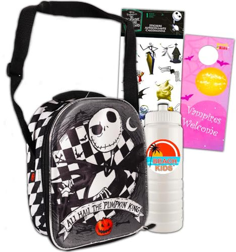 Disney Bolsa de almuerzo de Pesadilla antes de Navidad – Paquete de lonchera de Pesadilla antes de Navidad incluye lonchera Jack Skellington, botella de agua, calcomanías, más | Jack Skellington Lunch