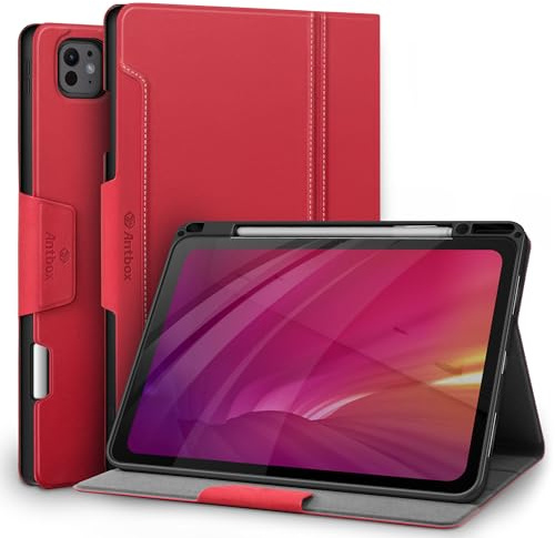 Antbox Case for iPad Pro 13 Inch M5/M4 (2025/2024), Red | PU Leather, Built-in Pencil Holder, Auto Sleep/Wake Function, Multi-angle Stand, Pencil Pro/USB-C Compatible