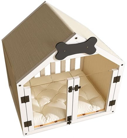 Hundebox Holz Indoor Hundekiste Haus Hundekiste alle Saison Abnehmbare Haustier Bett Geeignet für kleine und mittelgroße Hunde Weiß Brauns(White,95 * 69 * 88cm)