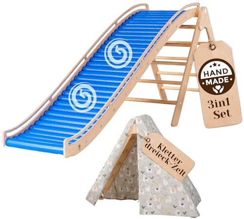 WoodsCraft 3in1 Wellenrutsche mit Kletterdreieck, Sprossenwand für Kinderzimmer & Kinderzelt Indoor | Rutsche Outdoor & Indoor | Kinderrutsche-Rollenrutsche | Kinder & Baby Rutsche für den Garten