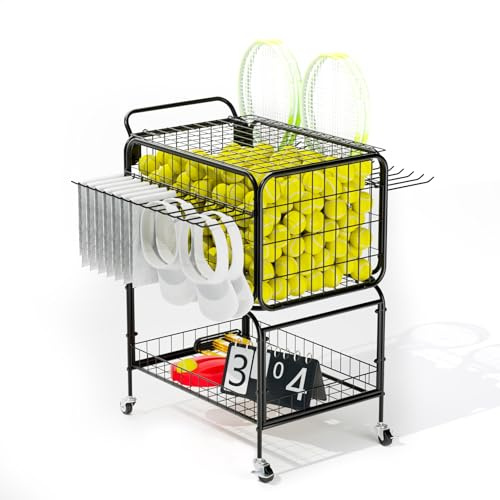 Lhysn Chariot à balles de tennis, support de raquette de tennis, pour 350 balles, chariot chariot à roulettes, panier à linge, chariot utilitaire extra large pour le rangement d'équipements de sport