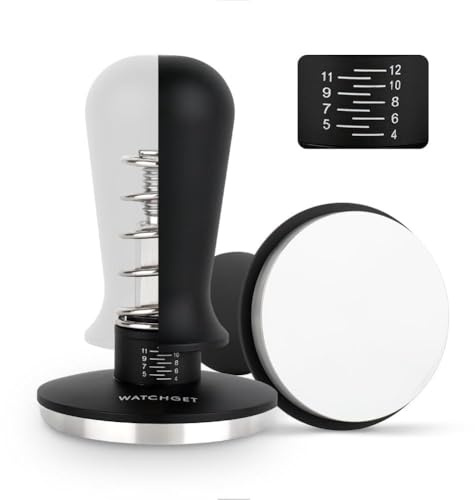 watchget 58mm Espresso Coffee Tamper, Single Spring Loaded 30lb Coffee Tamper 304 Stainless Steel Flat Base, Depth Adjustable Premium Barista Coffee Tamper with Scale for 58mm Espresso Machine | 304 Stainless Steel Flat Base for Durability, Depth Adjustable With Scale Markings, Delivers Consistent Pressure Each Time