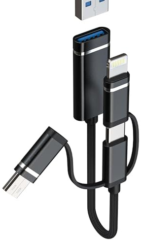 Adaptador 3 en 1 USB-C Lightning a USB-A Hembra OTG 3.0 para iPhone 16 15 14, iPad, Compatible con Samsung, Memoria Externa, Audio, PC y Tableta