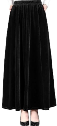 A Line Jupe longue élégante en velours pour femme Confortable et élégante à porter au quotidien (M Noir)