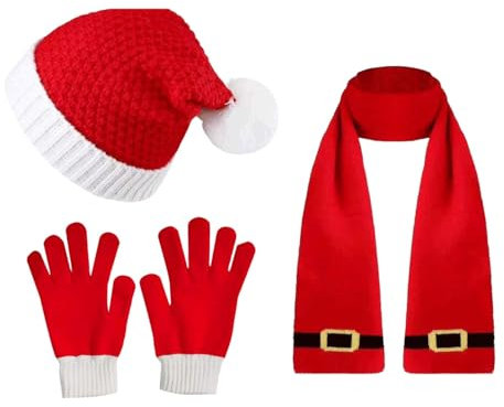Rrongwn Winter Damen Weihnachtsmützen Schal Damen Handschuhe Schal Set Kapuzenschal Mütze Warme Mütze Set Beanie Schlauchschal Winterhandschuhe Strickhandschuhe