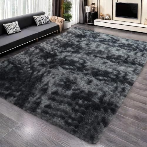 Yuanlne Rugs Living Room 200x300cm, Area Rugs for Bedroom, Washable Anti Slip Extra Large Shaggy Soft Rug Fluffy Modern Floor Carpets Mat Beside Rugs for Kids Room (Tie-Dyed Dark Grey, 200 x 300 cm)