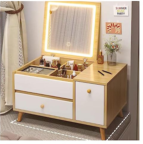 Makeup Organizer Makeup Organizer Makeup Storage Box Cabinet，Small Dressing Table for Cosmetics Skincare Lipstick Jewerly and Makeup Brushes,Simple Dresser for Countertop Window Cosmetics Organiser(Wo