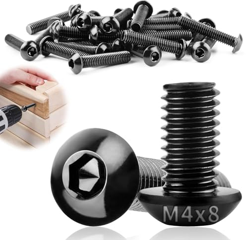 TXXATX 60 stycken M4 x 8 mm linshuvudskruvar platt huvudskruvar M4 304 rostfritt stål A2-70 med insexkant helgängade möbelskruvar svart för gör-det-själv-projekt möbelreparation montering underhåll