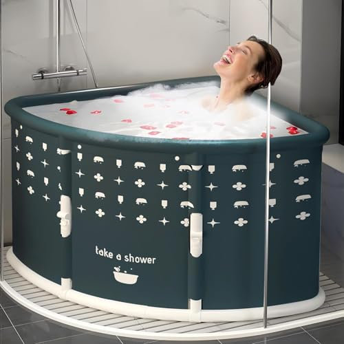 CVQJL Portable Foldable Ice Bath Tub for Adult, Fan-shaped Large Collapsible Tub, Corner Bathtub, Large Surround Folding Bathtub, Bath Tubs for Adults, Eco-Friendly Bathing Tub for Shower Stall Green