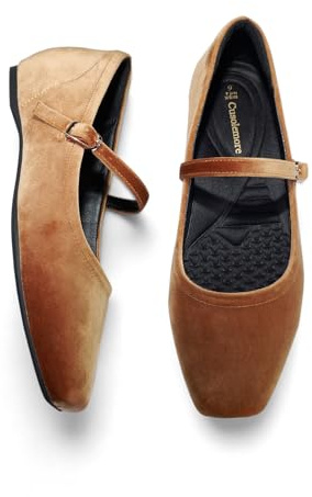 Cusolemore Mary Jane Flat Shoes for Women with Arch Support and Hidden Wedge Heel Brown Velvet Size 7.5