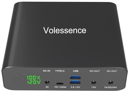 Cargador portátil Volessence de 64 000 mAh, PD 100 W, USB C de alta capacidad, con salidas de CC de 12 V/16 V/20 V/24 V, carga rápida, cargador para teléfono y portátil, paquete de batería para MacBoo