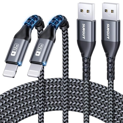 SUNGUY iPhone Ladekabel 3m, 2Stück USB auf Light-ning Kabel Nylon iPhone Ladekabel Schnellladekabel Kompatibel mit iPhone 14/13/12/11 Pro Max Mini Xs 8 7 6 5 Plus, iPad Air/Mini