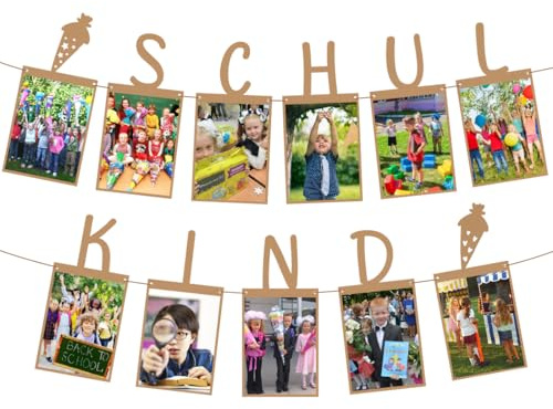 Schulkind Fotogirlande, Einschulung Deko, Kraftpapier Fotobanner, Hängende Wanddekoration für Jungen Mädchen Schuleinführung Schulanfang Schulstart Dekoration
