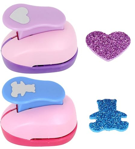 Set of 2 punches bear heart motif punch, paper punch, motif hole punch, punch, children for DIY scrapbook, photo album crafts, greeting cards or scatter decoration