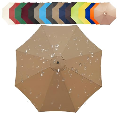 CMJYMX Toile De Rechange pour Parasol 200/250/270/300/350 CM + 6/8 Baleines Toile De Parasol Déporté, Auvent De Rechange pour Parasol De Terrasse(Khaki,8 Ribs: 300CM/9.8FT)