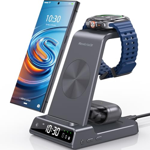 Wireless Charger für Samsung Ladestation für Galaxy S25 Ultra/S25/S24 | Induktive Ladestation für Samsung Galaxy Watch Ultra/8/7/6, Kabelloses Ladegerät für Galaxy S24/Z Flip 7/Z Fold 6,Galaxy Buds
