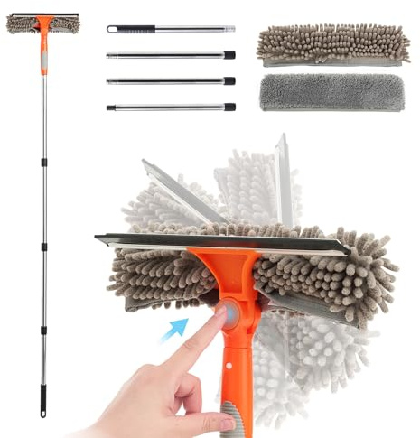 CLEANHOME Window Cleaning Equipment,Cleaning High Windows Indoors | Extendable Window Cleaning Pole×4,Rotatable Window Squeegee Includes Two Cleaning Cloths that Absorb Dust and Moisture