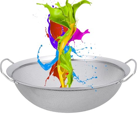 Fine Mesh Paint Strainer | Stainless Steel Paints Filters Strainers | 60 Mesh and Sturdy Handle | Emulsion Honey Funnel Filter for Glaze, Resin, and Paint Projects, Easy to Use, ES