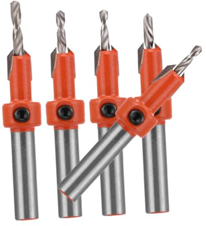 SEWACC 5 Piezas Broca Avellanadora para Madera de Aleación Resistente Diseño Escalonado Grietas para Instalación Precisa de Tornillos Carpintería Kit para Proyectos de Madera