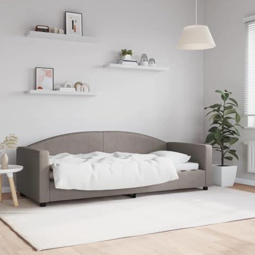 Qnhdfrt Tagesbett 80x200 cm als Sofa und Gästebett Modernes Design mit Metall Massivholz Gestell und Stoffbezug Taupe für Wohnzimmer Schlafzimmer
