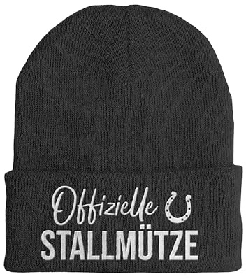 tshirtladen Offizielle Stallmütze Wintermütze – bestickte Spruchmütze für Reiter und Pferdefans – Statementmütze Humor Reitsport Reitverein Stallarbeit Strickmütze Beanie