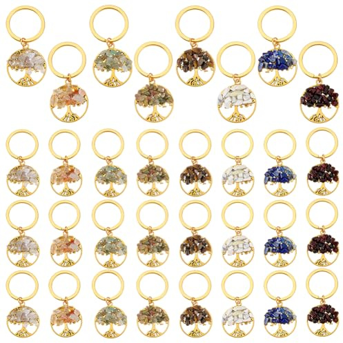 PH PandaHall 32pz Portachiavi Albero della Vita Oro 8 Stili Portachiavi con Pietra di Cristallo Naturale, Ciondoli Albero della Vita con Pietre per Regalo Bomboniere Matrimonio Natale