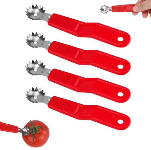 4 Pcs Tomato Corer Tool, Strawberry Huller Stem Remover Fruit & Vegetable Stem Remover with Ergonomic Handle for Kitchen Salad Dessert Prep