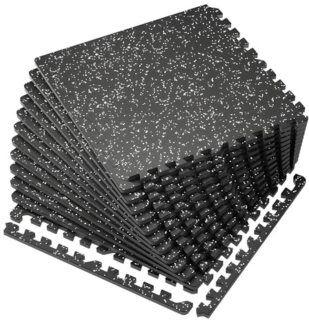 SG Traders Gym Flooring Tiles - 1.4cm Thick Rubber Top EVA Foam Workout Mats for Garage, Basement & Home Gym - Interlocking Floor Protection Mats for Heavy Weights, Treadmills & Cardio (60 x 60cm)