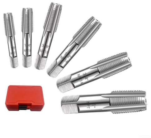 Lot de 6 tarauds pour tuyaux d'eau, tarauds filetés 1/4 à 1 avec pas standard, G1/8 G1/4 G3/8 G1/2 G3/4 G1 Taraud à vis pour métal et flic