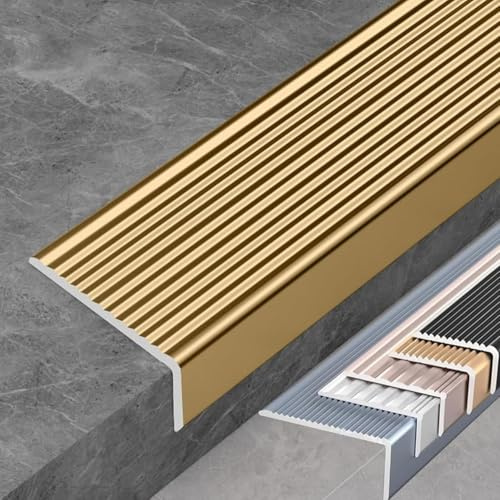 Profilo angolare Antiscivolo per gradini in Alluminio, 3 Pezzi, per Bordi di Scale Interni ed Esterni, Profilo di Protezione angolare a L - Oro||40x20MM