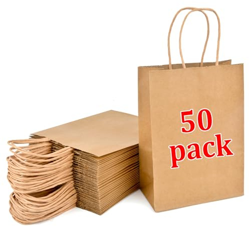 YFZYT 50 Pezzi Sacchetti Regalo Piccoli 21x15x8CM Sacchetti Carta Marrone | Buste Carta con Manico Shopper in Kraft Carta Borsa Regalo, per Feste Compleanno Natale Matrimoni Shopping