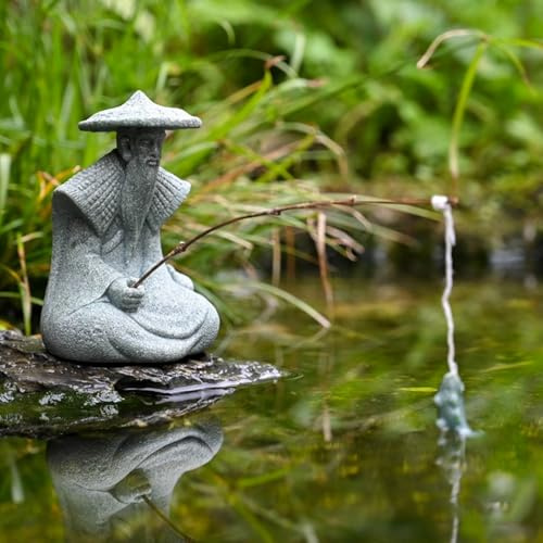 Obelunrp Décor Japonais, Figurines de pêche assises en résine Vintage pour Aquarium, bonsaï, Jardin Zen, Aquarium, Micro-Paysage, Table, Ornements de Jardin