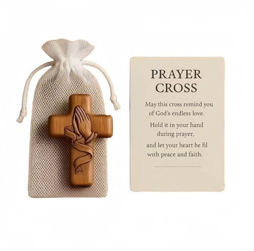 Handmade Wooden Holding Cross,Prayer Cross Gift,Pocket Cr/oss,Wooden Prayer Cr/oss for Comfort & Faith,Handcrafted Resin Pocket C/ross for P/rayer & Comfort,Small W/ooden C/ross,Holding Cro/ss