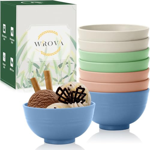 Wrova Reusable Plastic Small Bowls 10oz | Set of 8 Mini Bowls | Unbreakable Small Servine Bowls Microwave and Dishwasher Safe Kitchen Bowls - Coloful