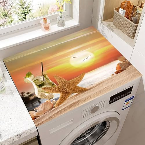Hearda Housse Machine a Laver Plage Été, Dessus Tapis Lave Linge Antidérapant, Housse de Protection pour Machine à Laver Top, Tapis de Protection pour Dessus Sèche-Linge (Coucher de Soleil,30x40cm)