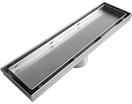 Neodrain 12-Inch Linear Shower Drain with 2-in-1 Flat & Tile Insert Cover, Brushed 304 Stainless Steel Rectangle Shower Floor Drain,Floor Shower Drain with Hair Strainer