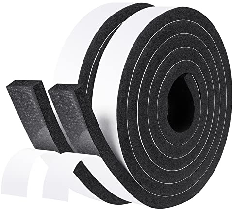 fowong Foam Seal Strip for Door Soundproofing, 2 Rolls 25 mm(W) x 10 mm(T) Total 4M Long, Soundproof Seal, Door Draft Excluder Strip for Anti-Collision, Anti-Slipping, Black