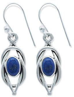 Ohrringe 925 Silber Lapis Lazuli blauer Stein Edelstein Ohrhänger echt Silber Damen Sterling Silber Hänger Geschenk (MOH-142-06)