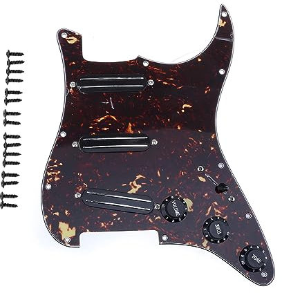 Musiclily 11-Loch Loaded Prewired Pickguard ST Gitarren Vorverdrahtetes Schlagbrett mit Hot Rails Humbucker Pickups Single Coil Format Set für Fender Squier Strat E-Gitarre 4 lagig Tortoise Shell