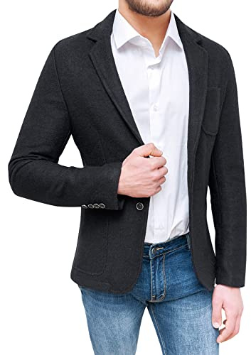 Evoga Giacca Uomo Blazer Invernale Slim Fit Cappotto Elegante in Lana (L, Nero)