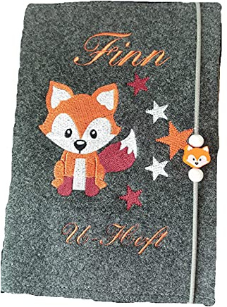 U-Hefthülle Fuchs Sterne mit Namen Geburtsdatum orange/braun Junge/Mädchen unisex Wollfilz