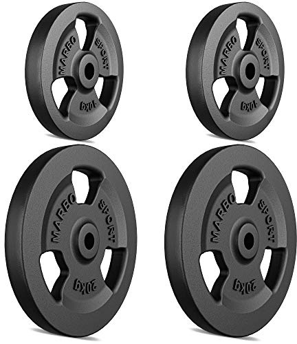 Marbo Sport Tri-Grip Hantelscheiben-Set KIER aus Gusseisen, Gewichte mit Aufnahme Ø31 mm, 2 x 20 kg + 2 x 10 kg (Gesamtgewicht 60 kg)